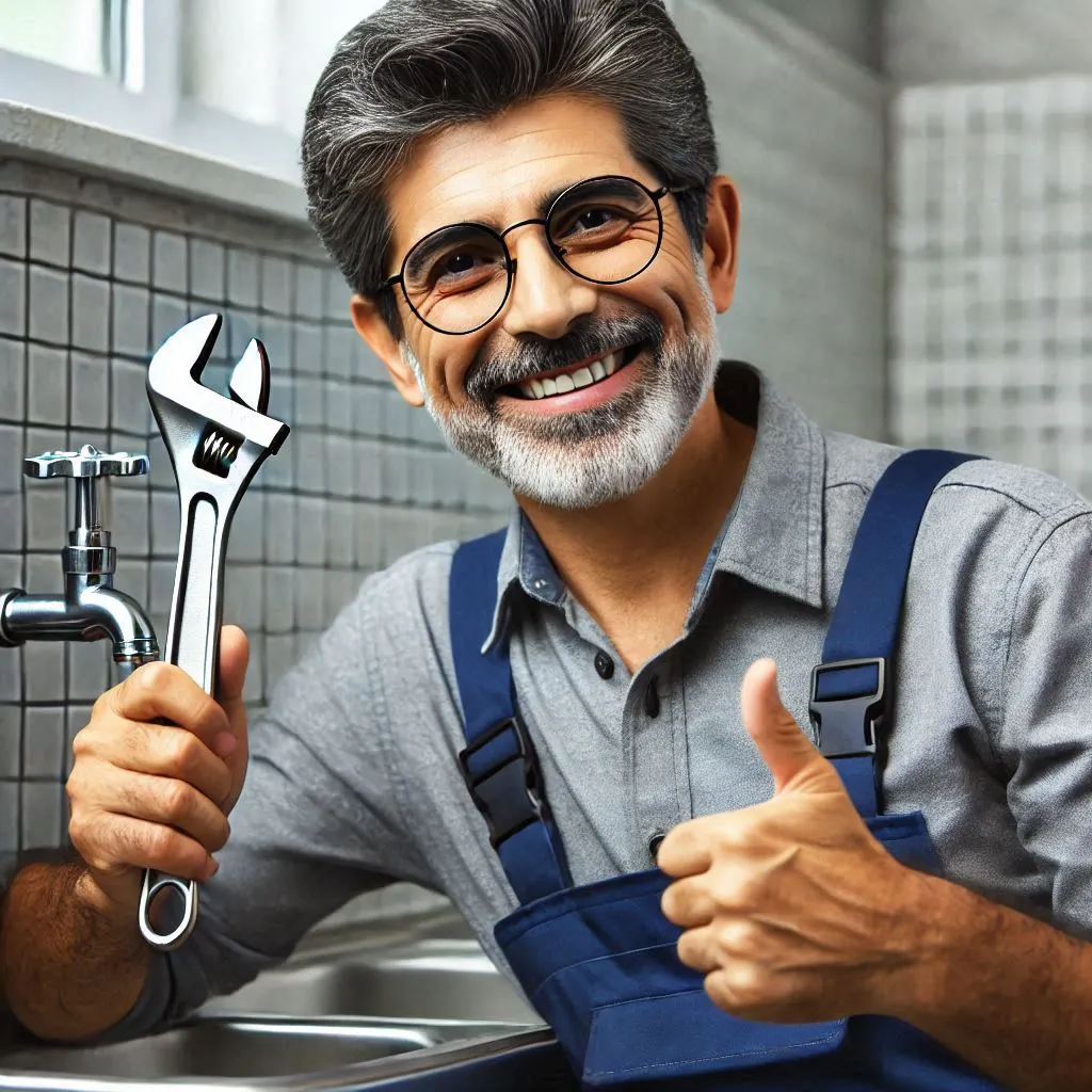 Betrouwbare loodgieter met een moersleutel